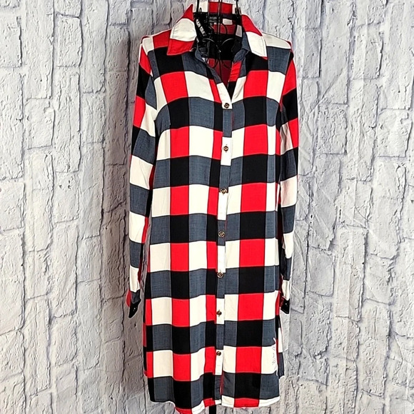 GAMEDAY COUTURE Red, Black, and White Plaid Alabama Shirt‎ Dress Small - Picture 1 of 6